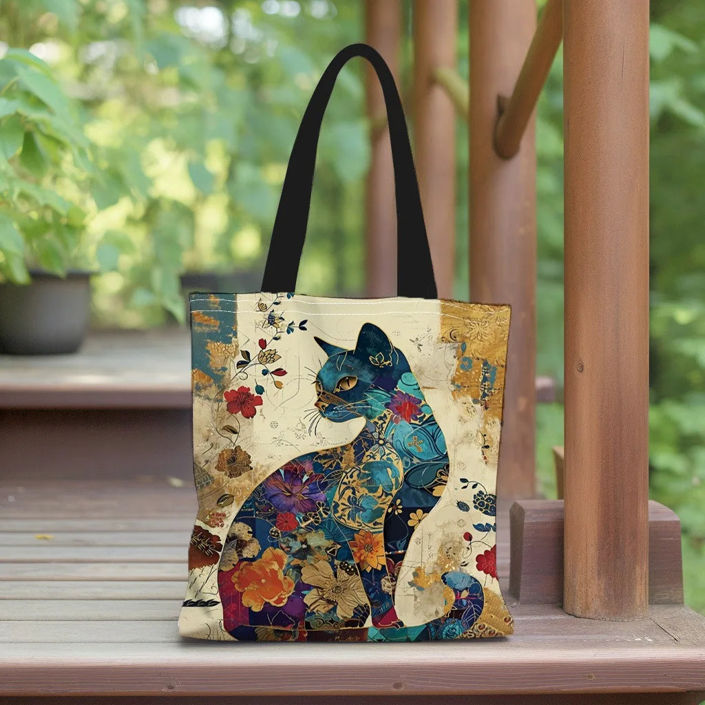 Floral Cat Canvas Tote Bag
