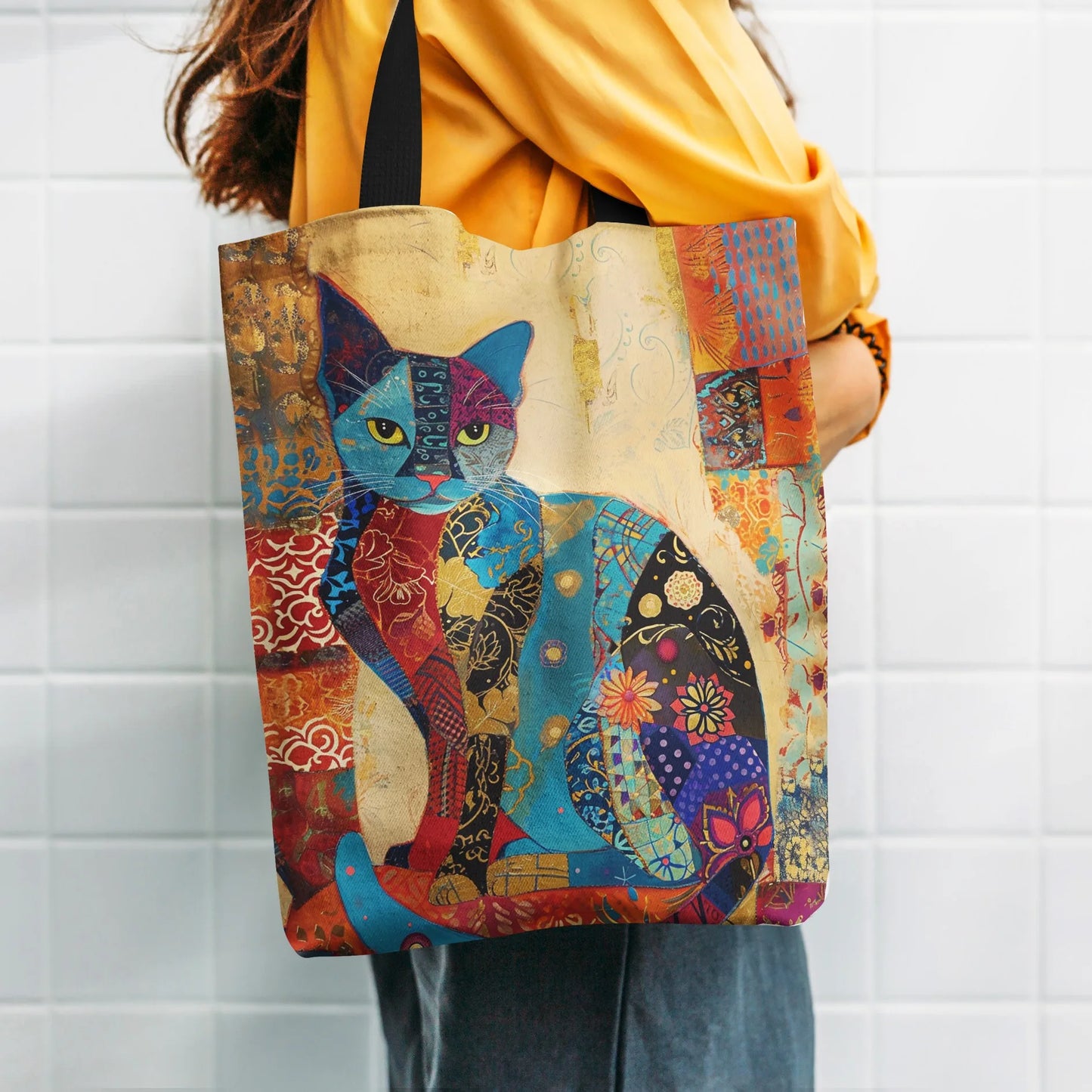 Floral Cat Canvas Tote Bag
