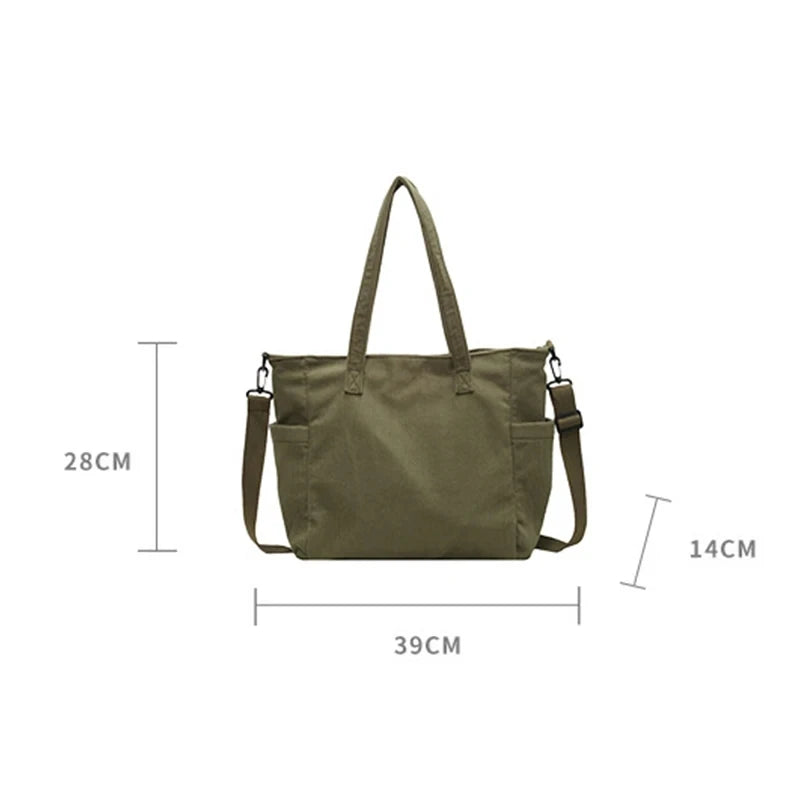 Corduroy Striped Shoulder Tote Bag