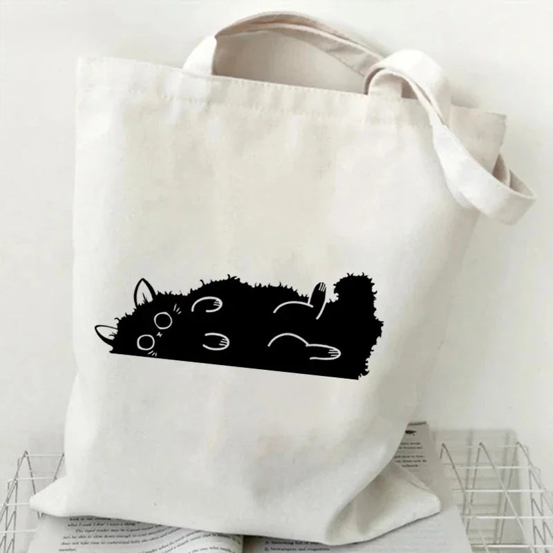 Kawaii Black Cat Graphic Tote Bag
