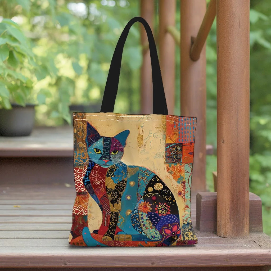 Floral Cat Canvas Tote Bag
