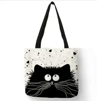 High-Definition Cat Printed Canvas Tote Bag