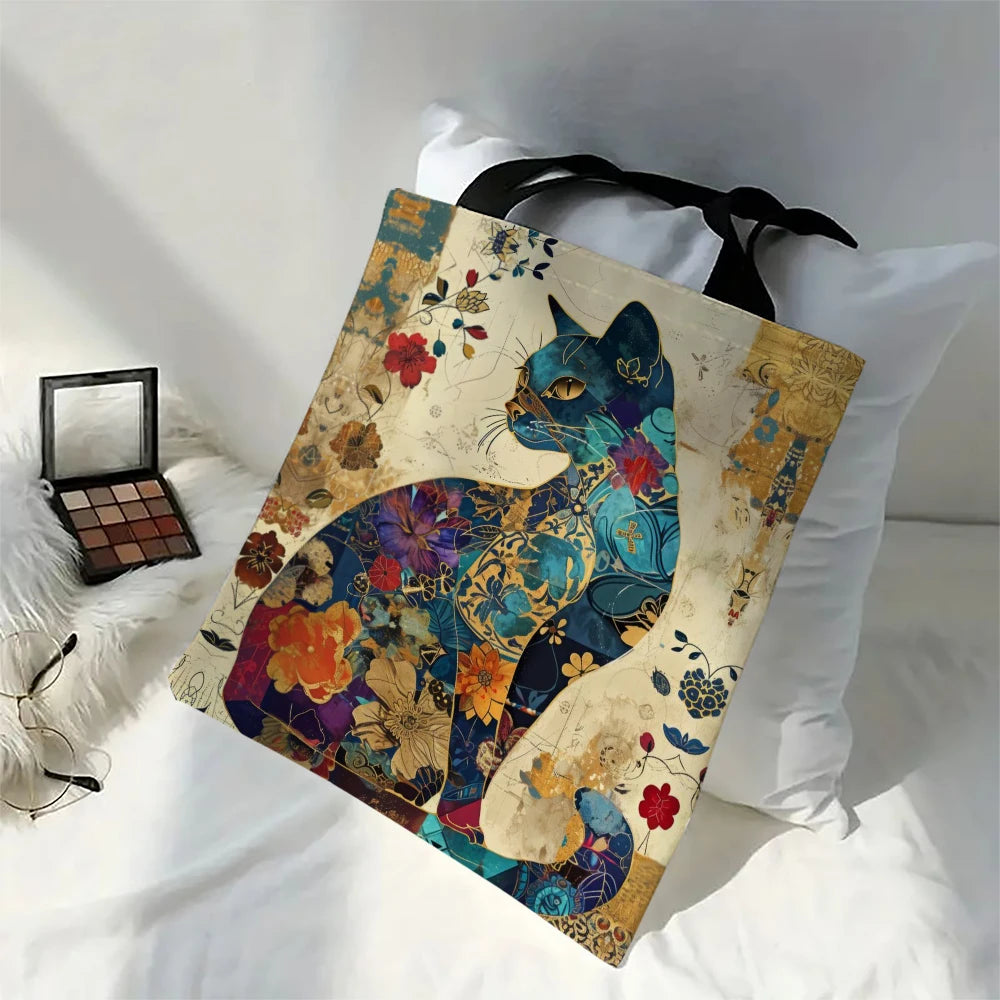 Floral Cat Canvas Tote Bag
