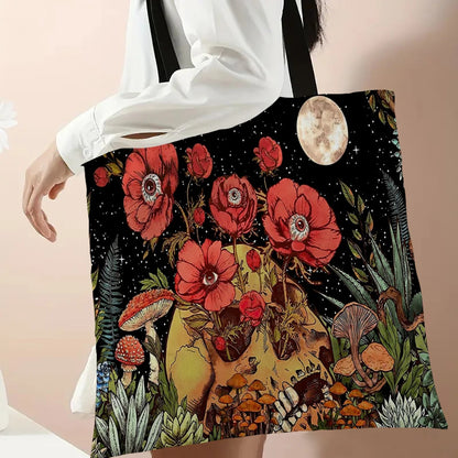 Reusable Mushroom Print Tote Bag