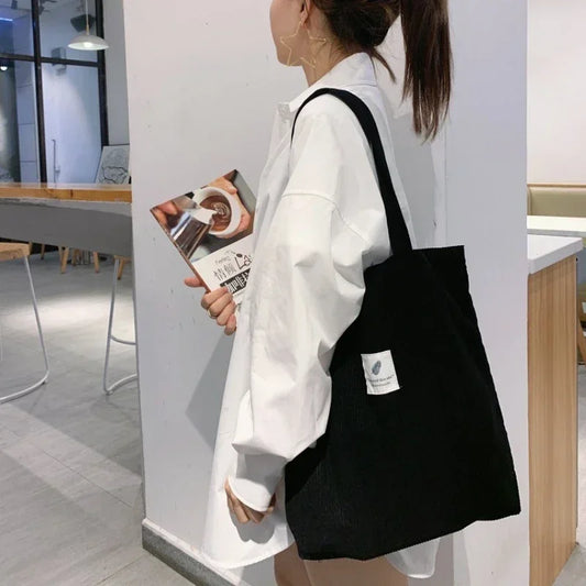 Reusable Corduroy Shopper Tote Bag