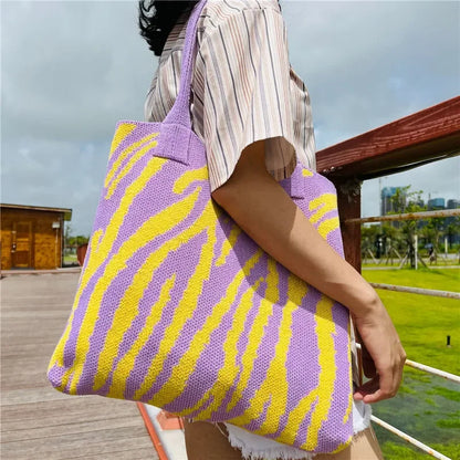 Zebra Pattern Crochet Tote Bag