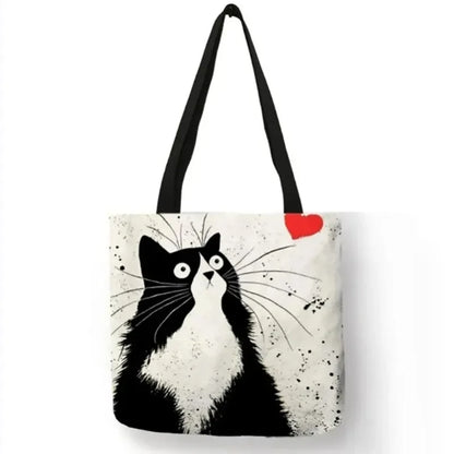 High-Definition Cat Printed Canvas Tote Bag