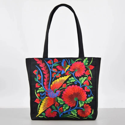 Flower Embroidery Canvas Tote Bag