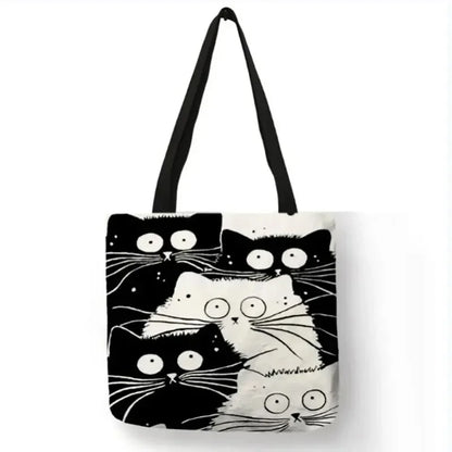 High-Definition Cat Printed Canvas Tote Bag