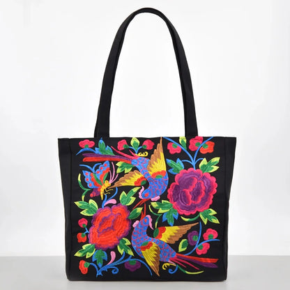 Flower Embroidery Canvas Tote Bag
