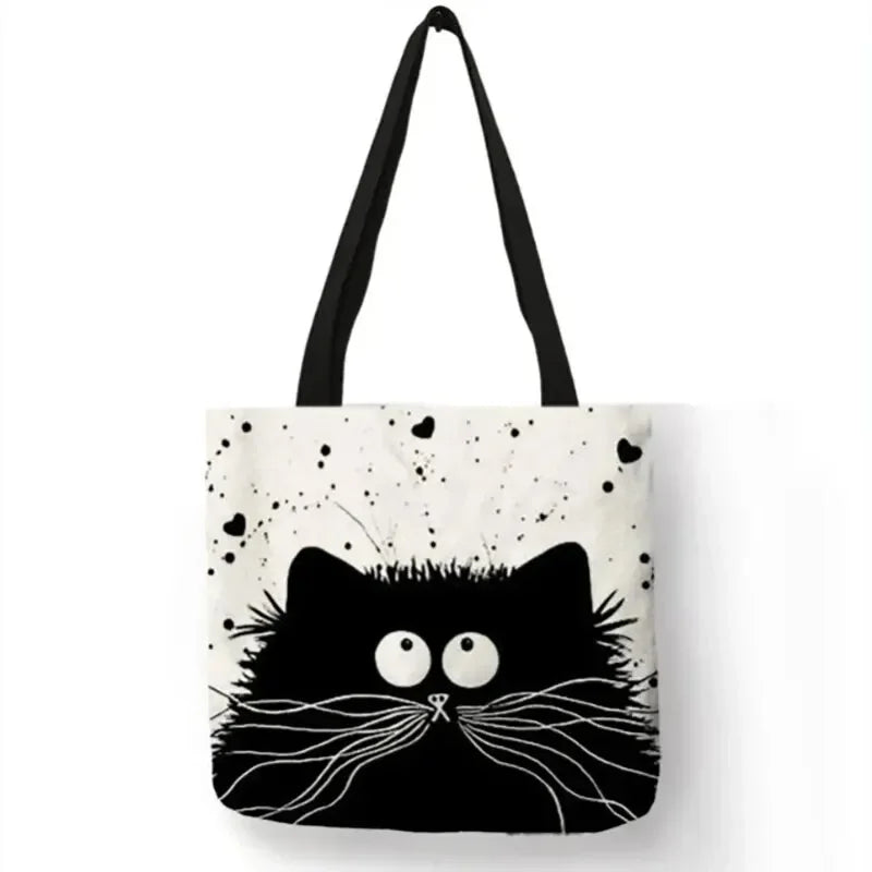 High-Definition Cat Printed Canvas Tote Bag