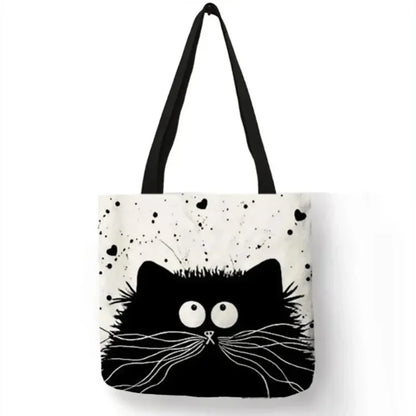 High-Definition Cat Printed Canvas Tote Bag