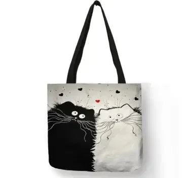 High-Definition Cat Printed Canvas Tote Bag
