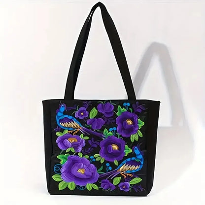Flower Embroidery Canvas Tote Bag