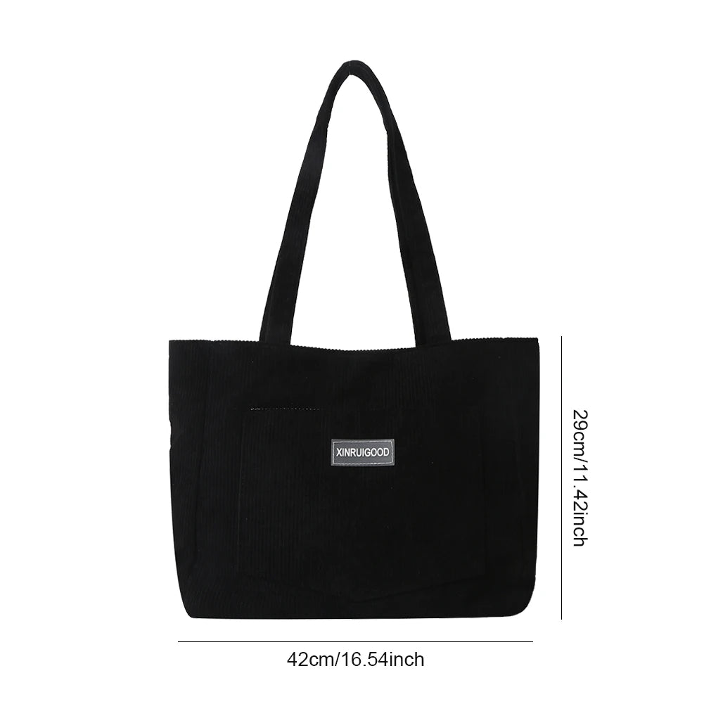 Corduroy Tote Bag with Pockets