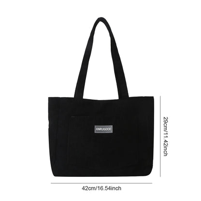 Corduroy Tote Bag with Pockets