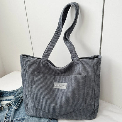 Corduroy Tote Bag with Pockets