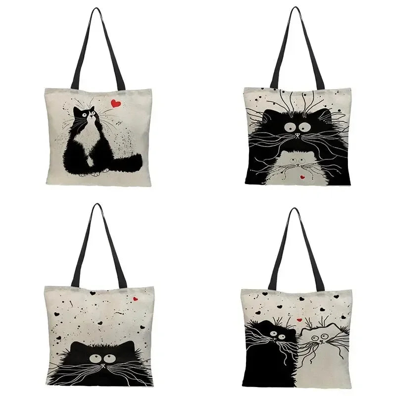 High-Definition Cat Printed Canvas Tote Bag