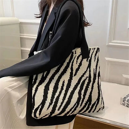Zebra Pattern Crochet Tote Bag