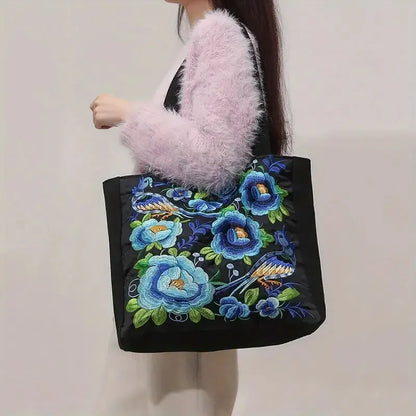 Flower Embroidery Canvas Tote Bag