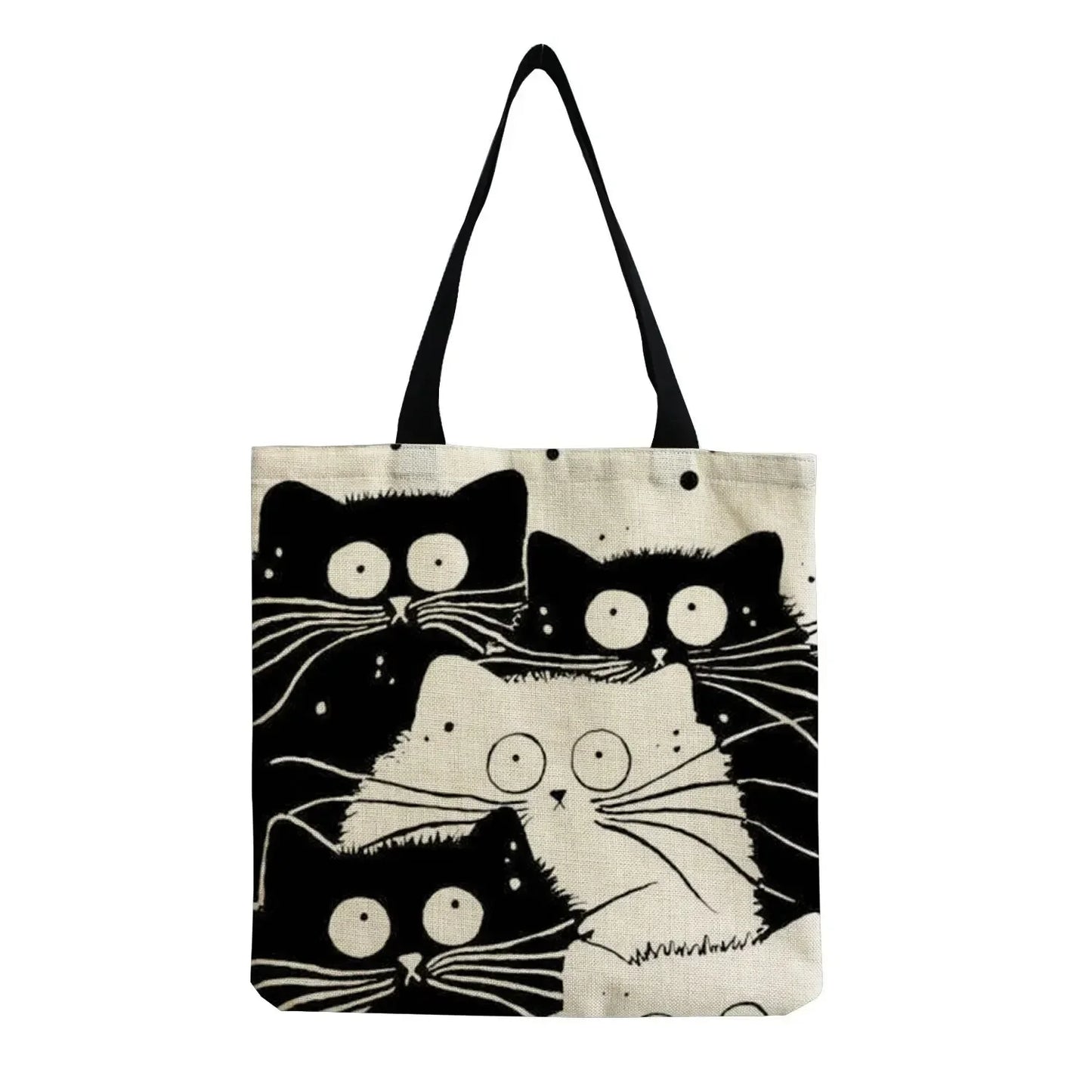 High-Definition Cat Printed Canvas Tote Bag