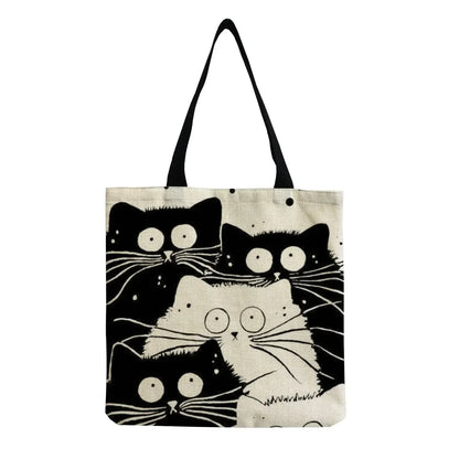 High-Definition Cat Printed Canvas Tote Bag