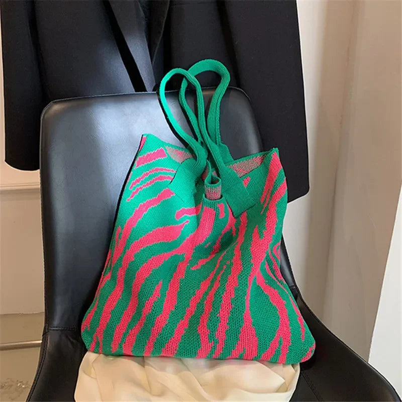 Zebra Pattern Crochet Tote Bag