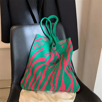 Zebra Pattern Crochet Tote Bag