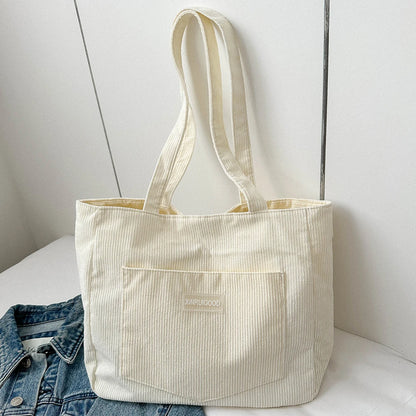 Corduroy Tote Bag with Pockets