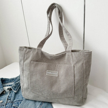 Corduroy Tote Bag with Pockets