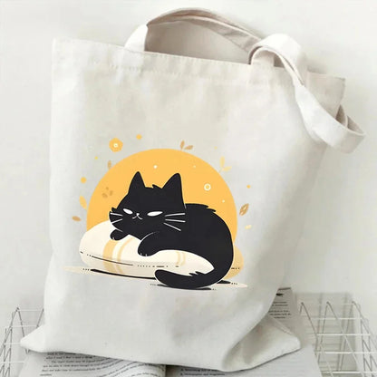 Kawaii Black Cat Graphic Tote Bag