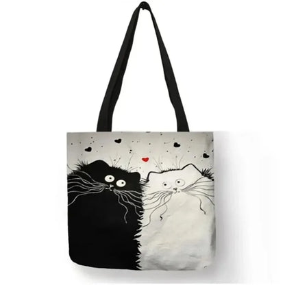High-Definition Cat Printed Canvas Tote Bag