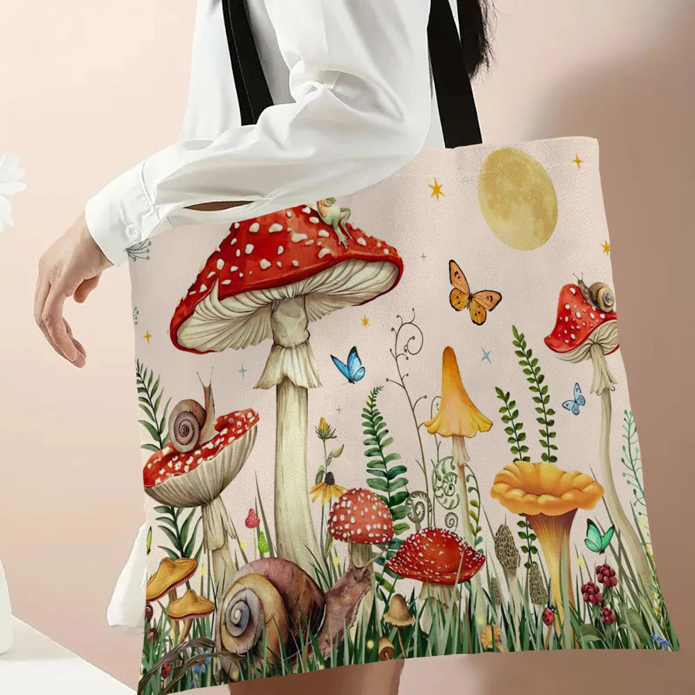 Reusable Mushroom Print Tote Bag