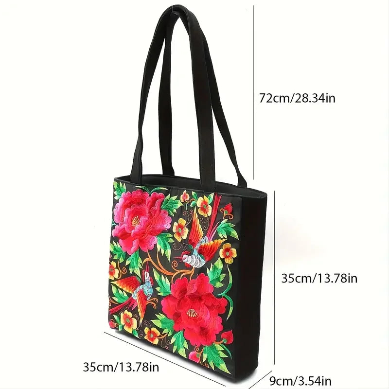 Flower Embroidery Canvas Tote Bag