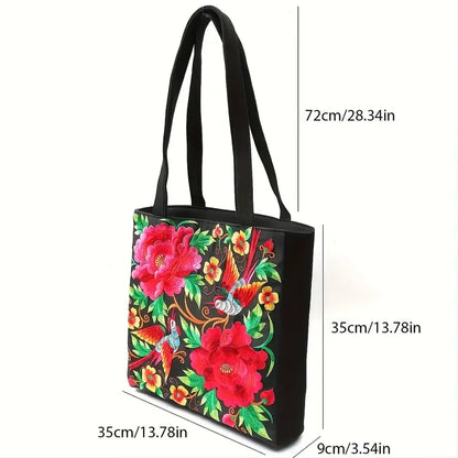 Flower Embroidery Canvas Tote Bag