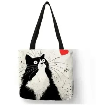 High-Definition Cat Printed Canvas Tote Bag