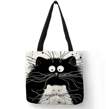 High-Definition Cat Printed Canvas Tote Bag
