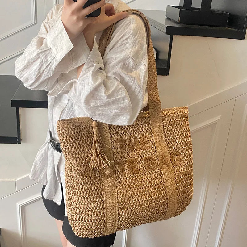 Large Woven Straw Tote Bag