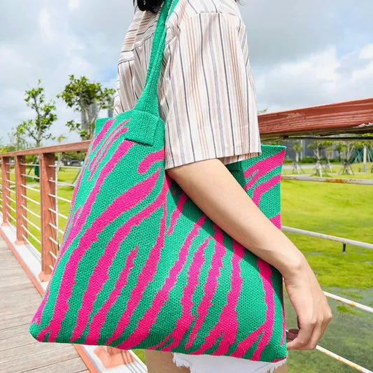 Zebra Pattern Crochet Tote Bag
