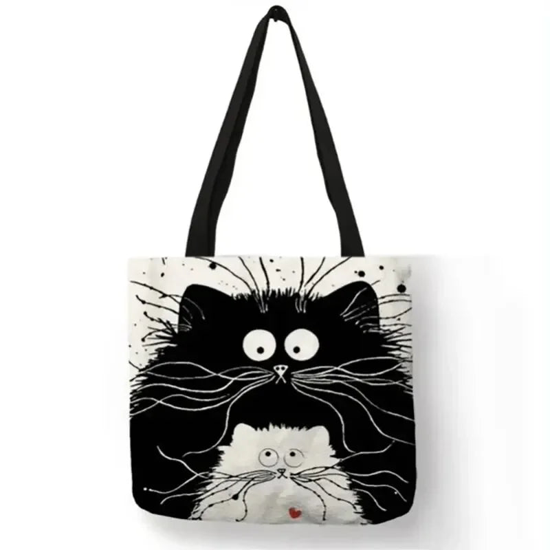 High-Definition Cat Printed Canvas Tote Bag