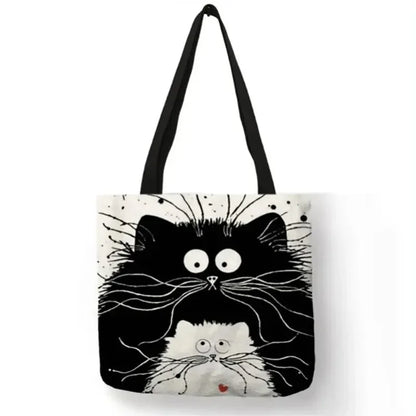 High-Definition Cat Printed Canvas Tote Bag