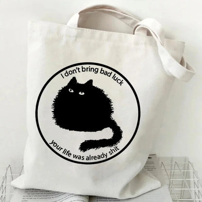 Kawaii Black Cat Graphic Tote Bag